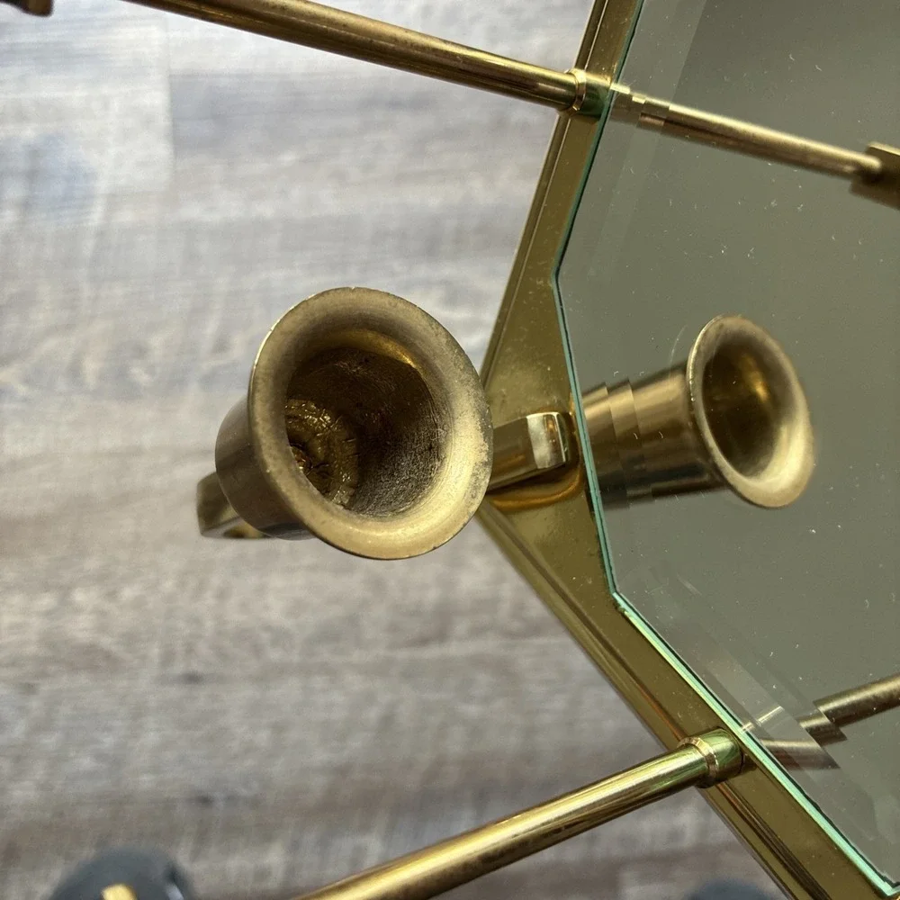 Vintage PartyLite Brass Mirror Wall Sconce Candle Holders Hollywood Regency Set - Picture 16 of 16